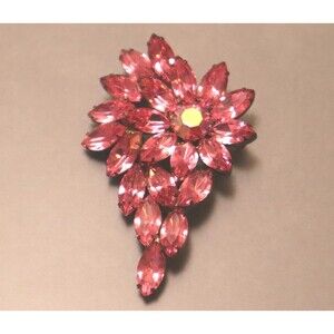 Vintage Pink Rhinestone Brooch Flower Cascade Juliana Style